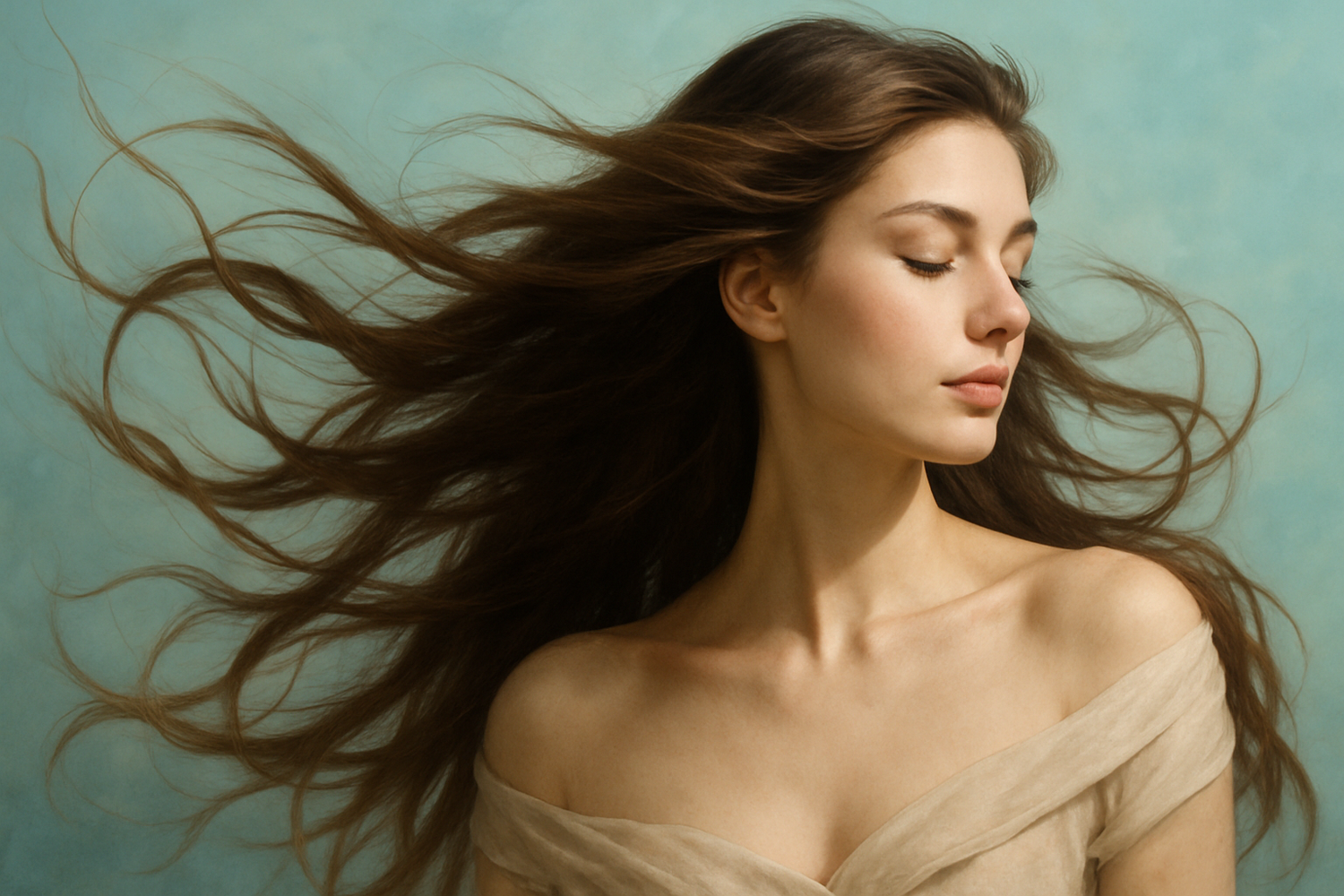 Sur fond bleu vert clair