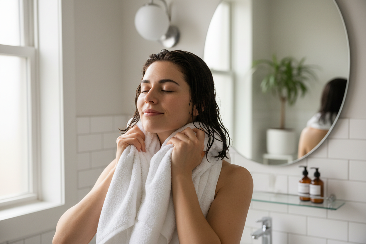 essorez les cheveux avec une serviette